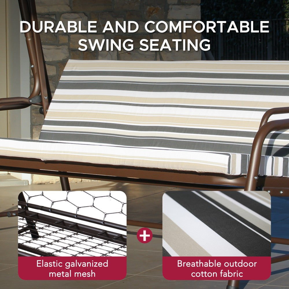 SUNJOY 4-Seat Outdoor Porch Swing and Bed with Adjustable Canopy and Cushion - Stripe