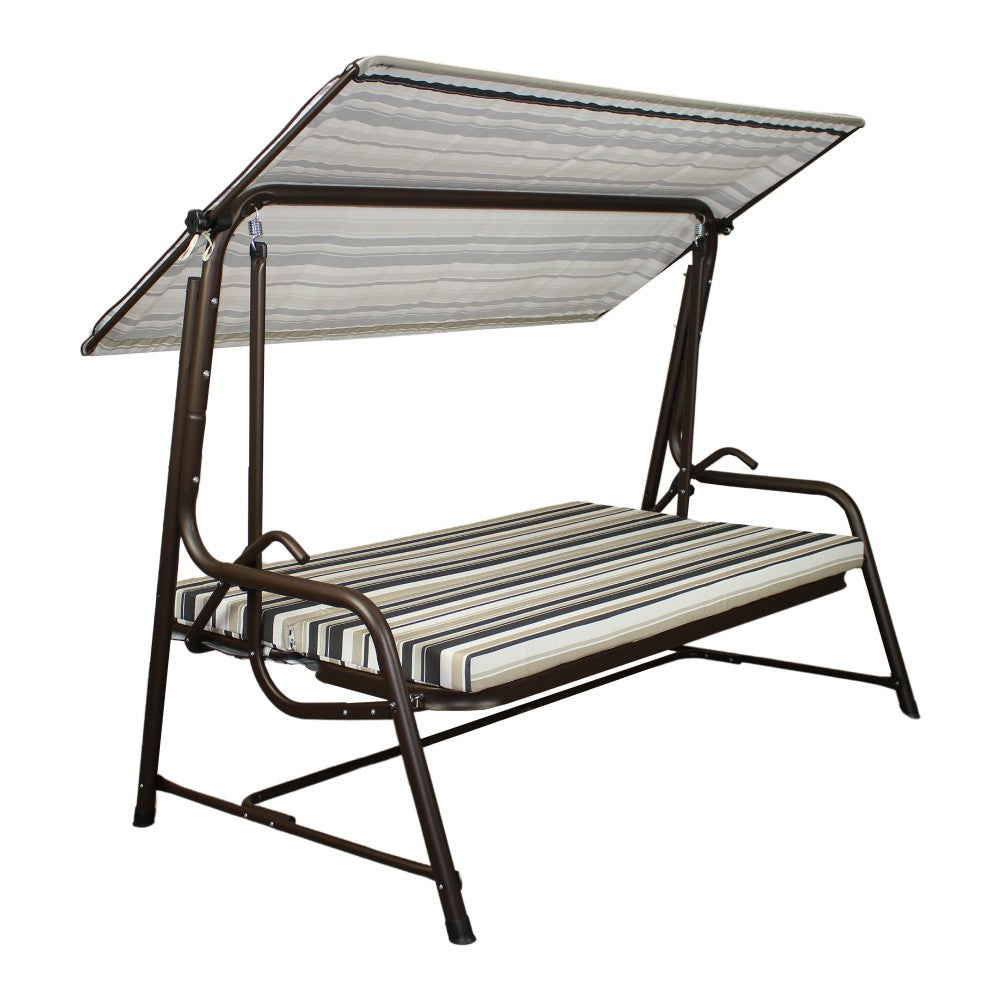SUNJOY 4-Seat Outdoor Porch Swing and Bed with Adjustable Canopy and Cushion - Stripe
