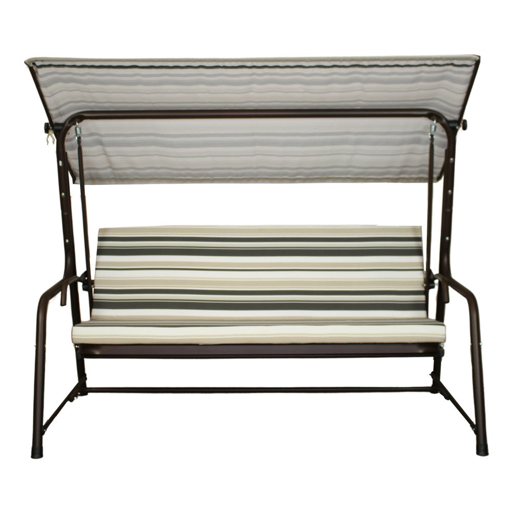 SUNJOY 4-Seat Outdoor Porch Swing and Bed with Adjustable Canopy and Cushion - Stripe