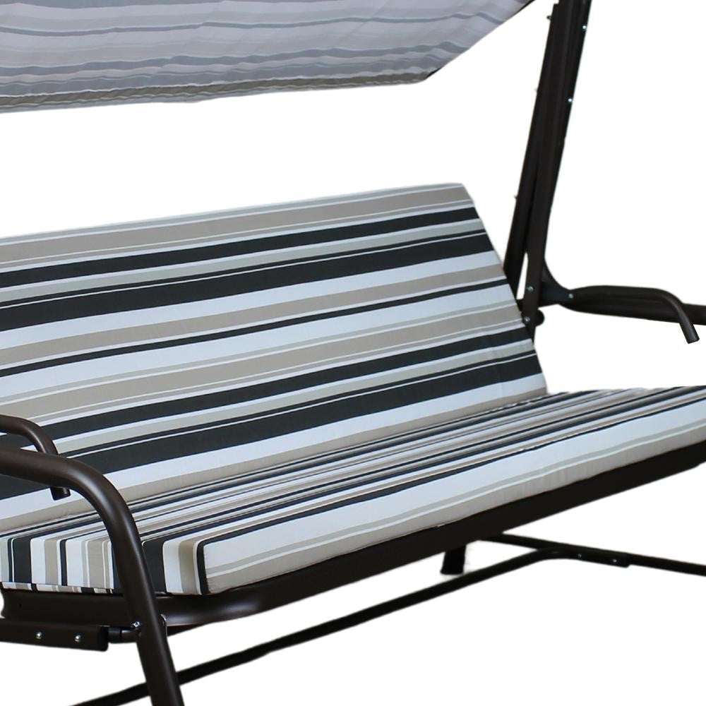 SUNJOY 4-Seat Outdoor Porch Swing and Bed with Adjustable Canopy and Cushion - Stripe