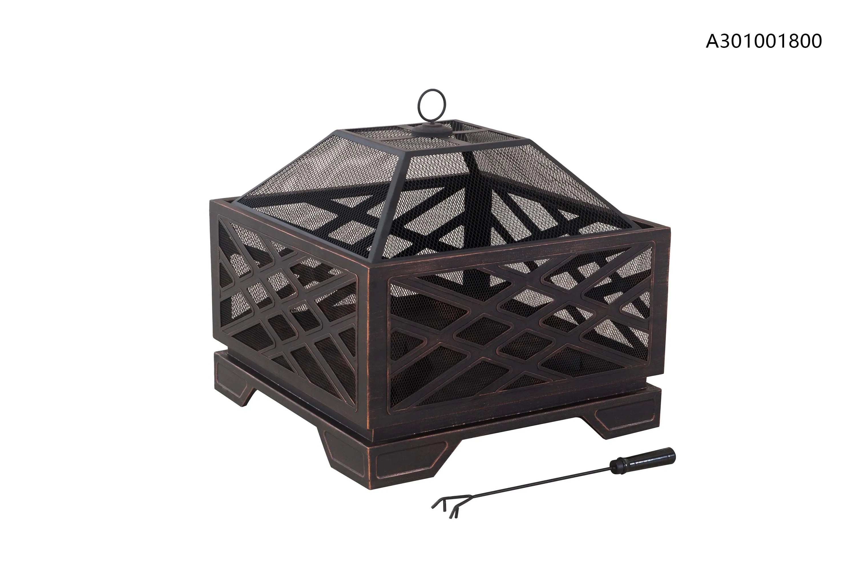 For Living Lawrence Steel Outdoor Wood Burning Fire Pit w/ Fireplace Poker,  25 x 25 x 26-in