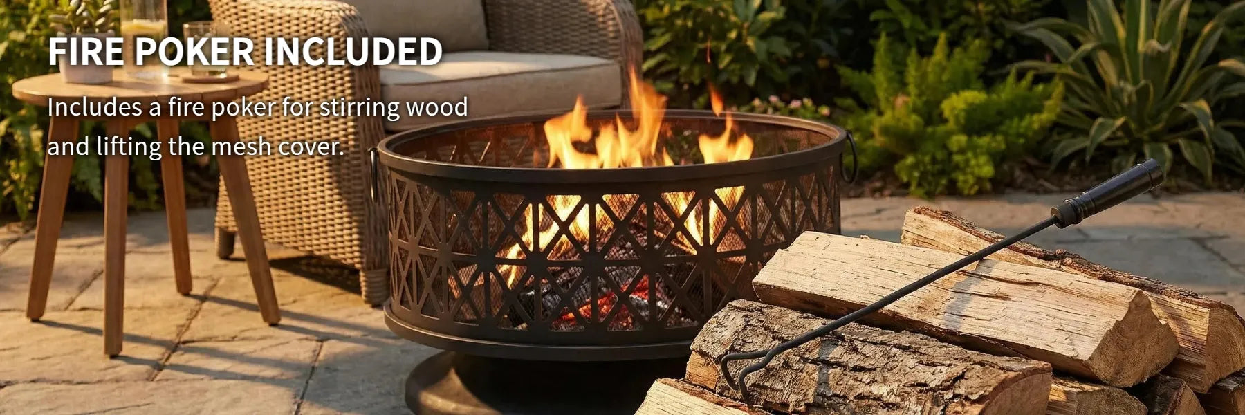 SUNJOY 30 Inch Metal Fire Pit with Spark Screen and Fire Poker