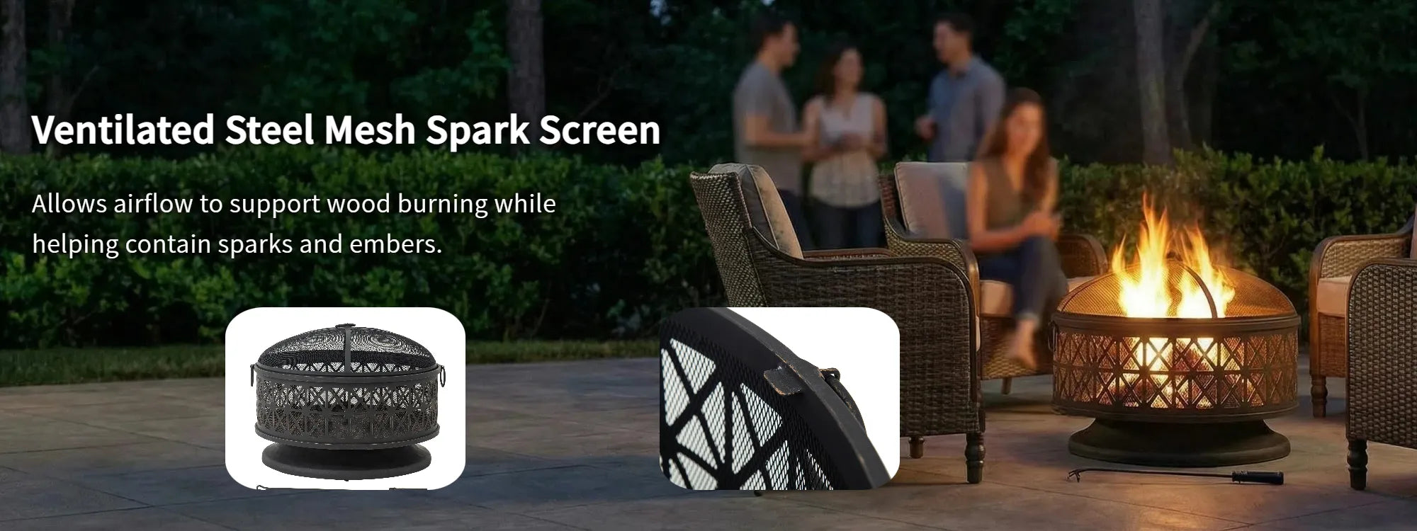 SUNJOY 30 Inch Metal Fire Pit with Spark Screen and Fire Poker