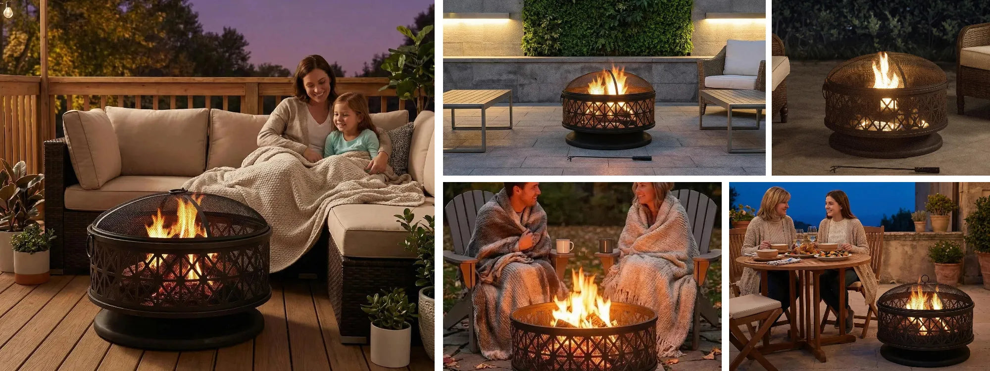 SUNJOY 30 Inch Metal Fire Pit with Spark Screen and Fire Poker