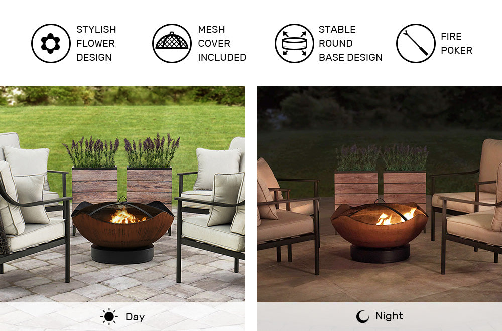SUNJOY 32 Inch Copper Steel Outdoor Wood Fire Pit with Spark Screen