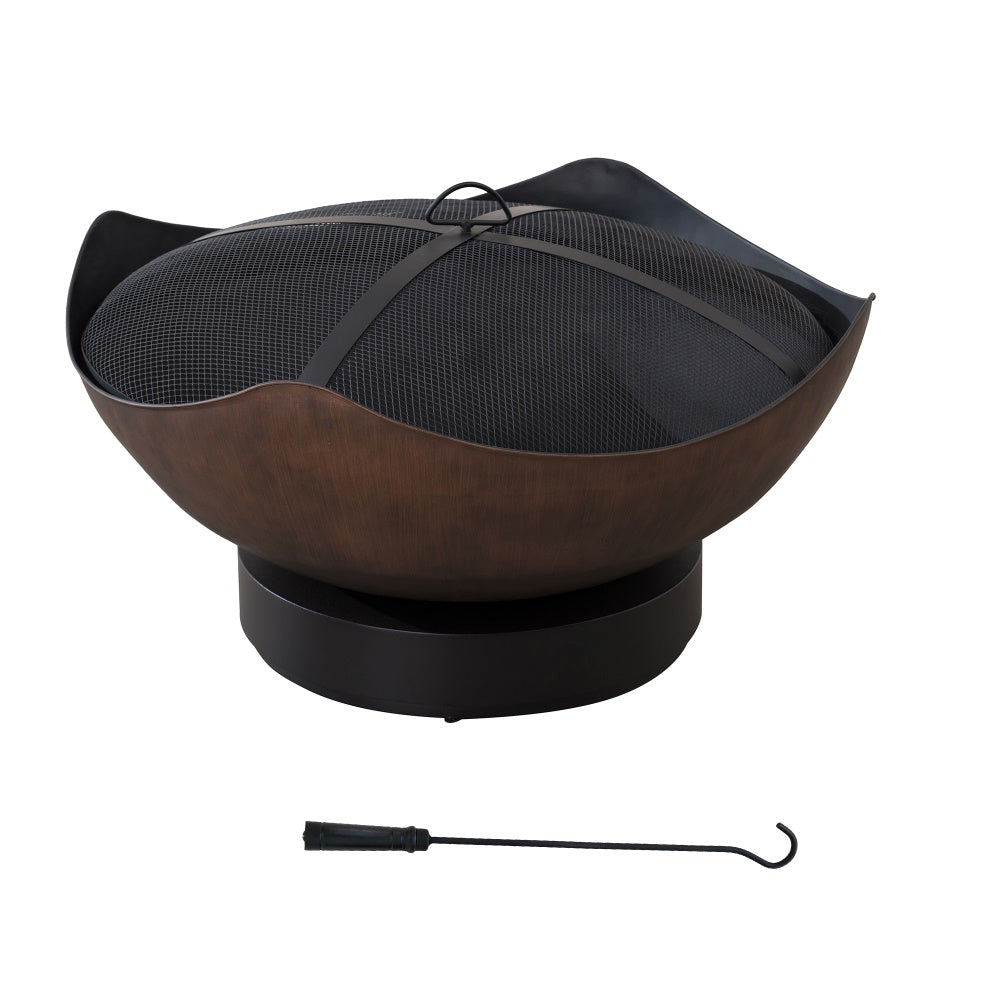 SUNJOY 32 Inch Copper Steel Outdoor Wood Fire Pit with Spark Screen