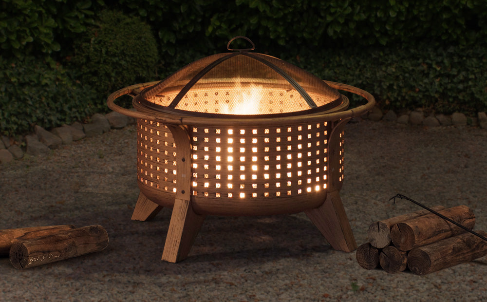 SUNJOY 30 Inch Copper Steel Holiday Fire Pit with Spark Screen & Poker
