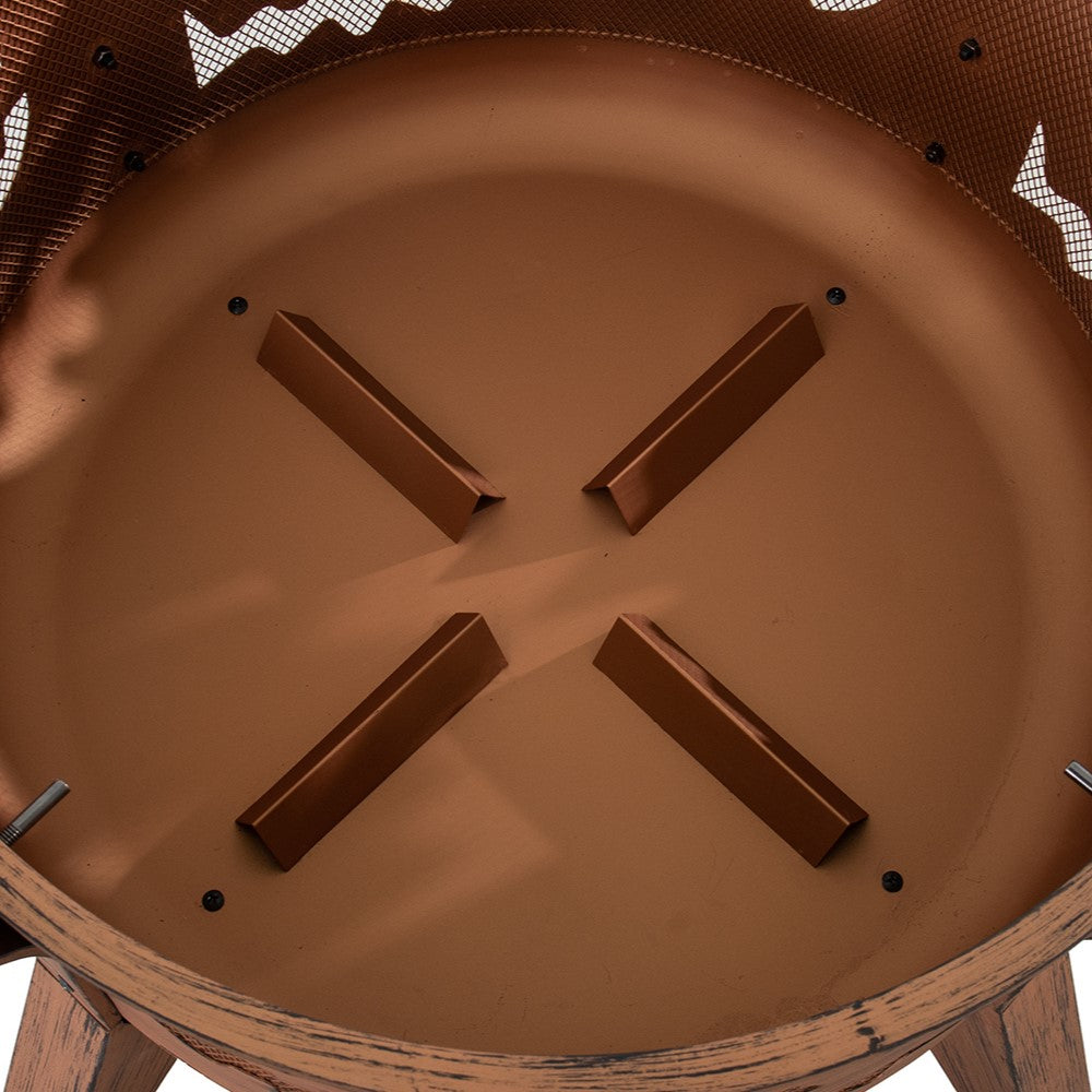 SUNJOY 30 Inch Copper Steel Holiday Fire Pit with Spark Screen & Poker