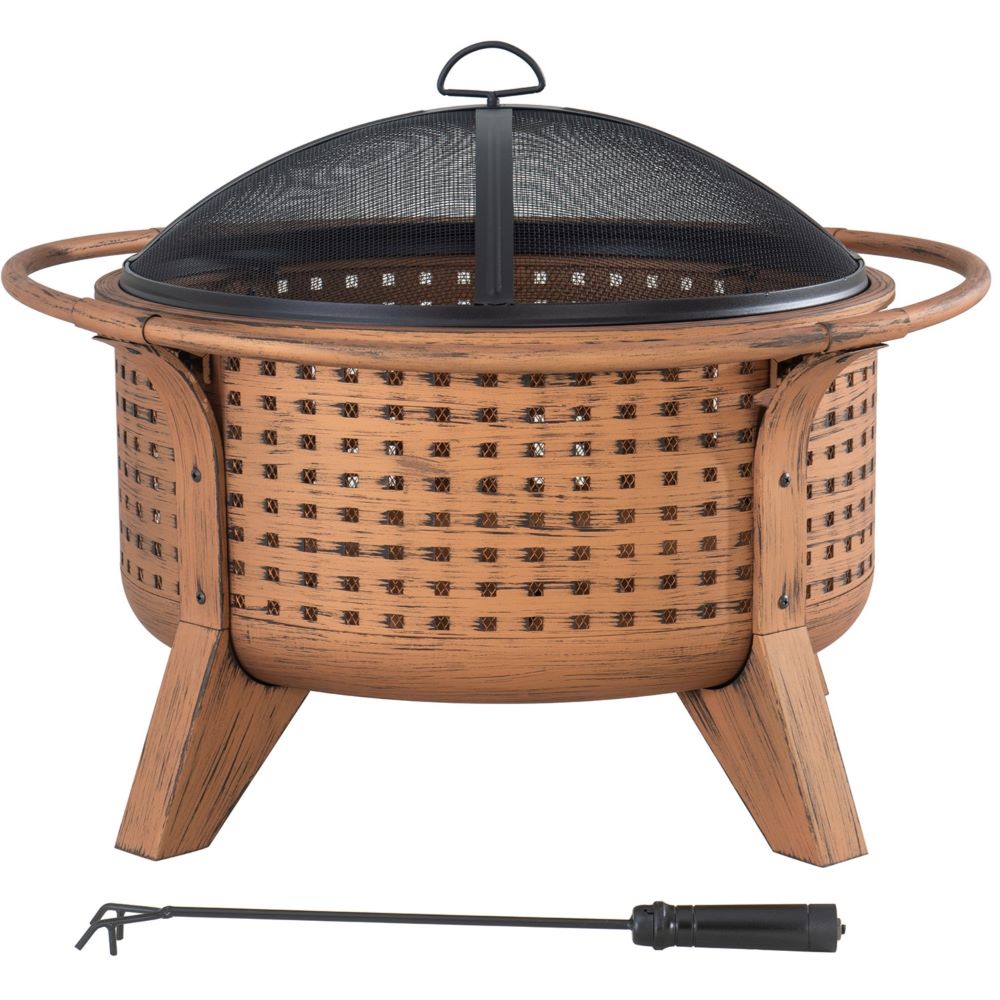 SUNJOY 30 Inch Copper Steel Holiday Fire Pit with Spark Screen & Poker
