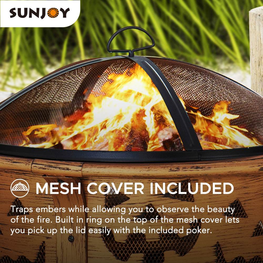 SUNJOY 30 Inch Copper Steel Holiday Fire Pit with Spark Screen & Poker - Jack O'Lantern Motif