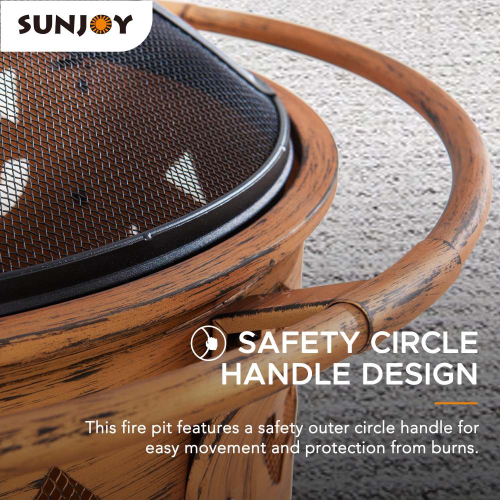 SUNJOY 30 Inch Copper Steel Holiday Fire Pit with Spark Screen & Poker - Jack O'Lantern Motif