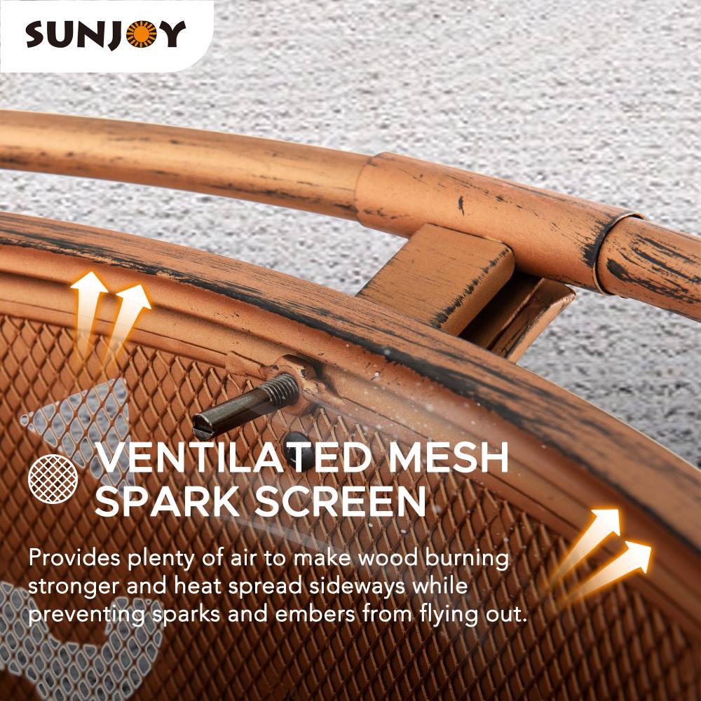 SUNJOY 30 Inch Copper Steel Holiday Fire Pit with Spark Screen & Poker - Jack O'Lantern Motif
