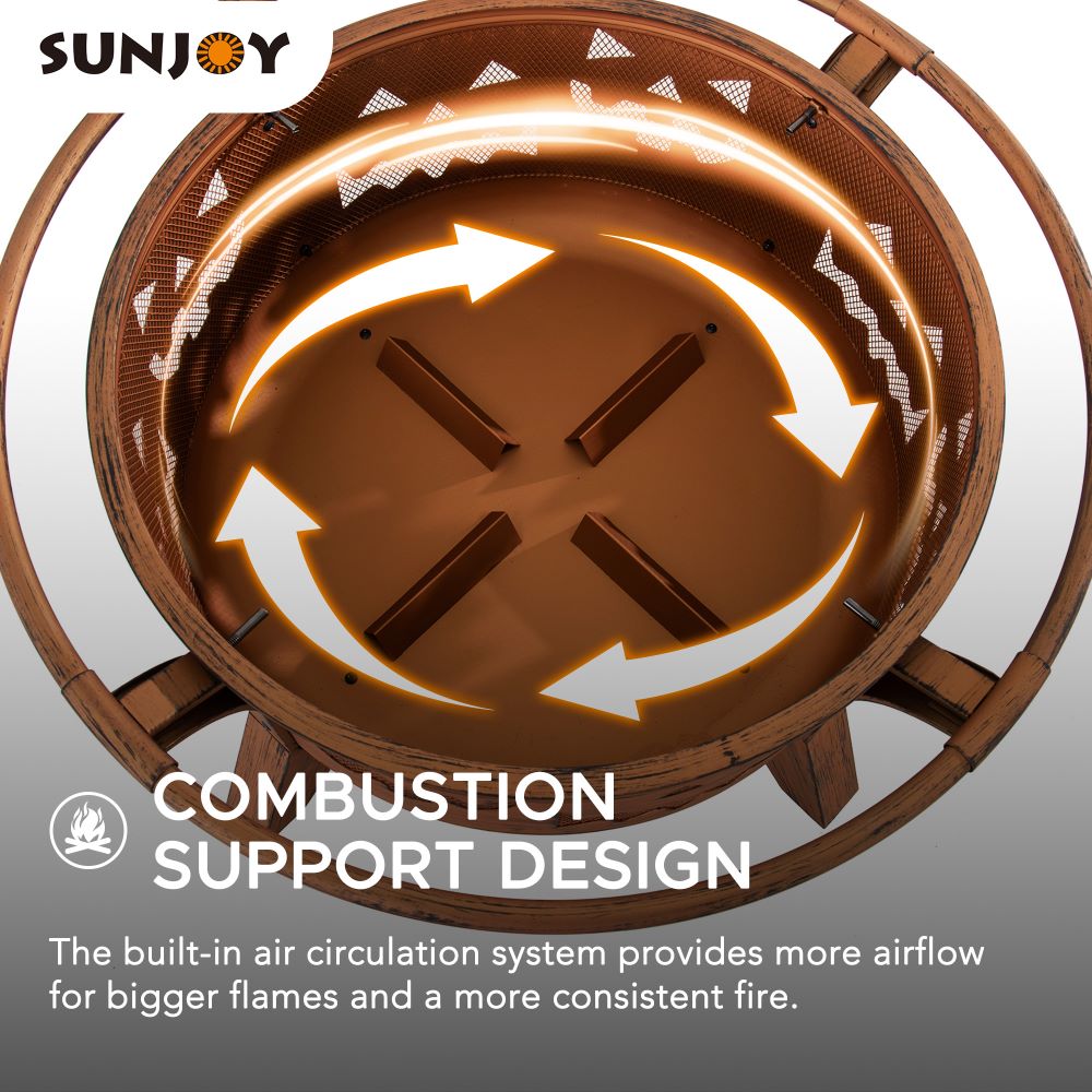 SUNJOY 30 Inch Copper Steel Holiday Fire Pit with Spark Screen & Poker - Jack O'Lantern Motif