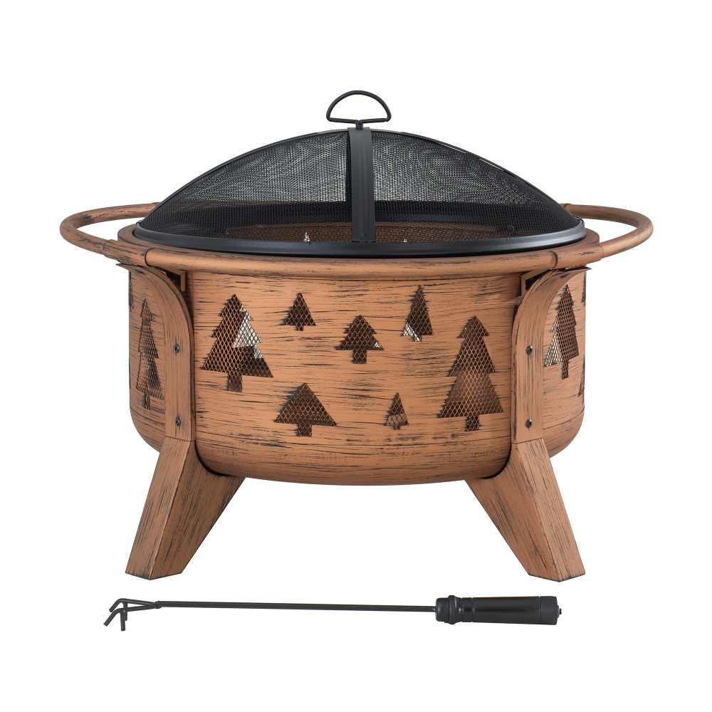 SUNJOY 30 Inch Copper Steel Holiday Fire Pit with Spark Screen & Poker - Tree Motif