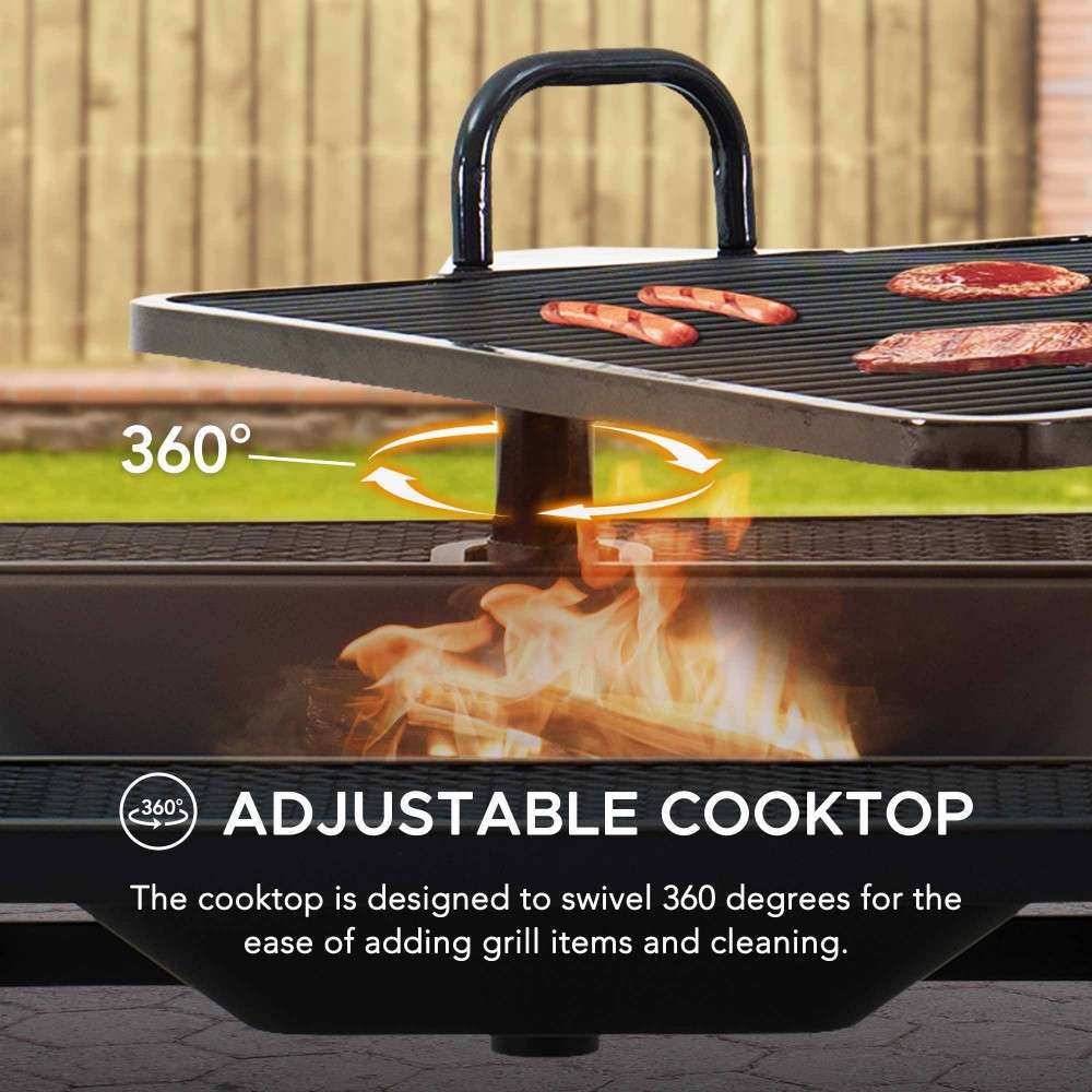 SUNJOY 38 Inch Large Outdoor Fire Pit with Adjustable Grill and Poker