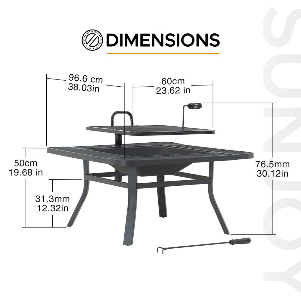 SUNJOY 38 Inch Large Outdoor Fire Pit with Adjustable Grill and Poker