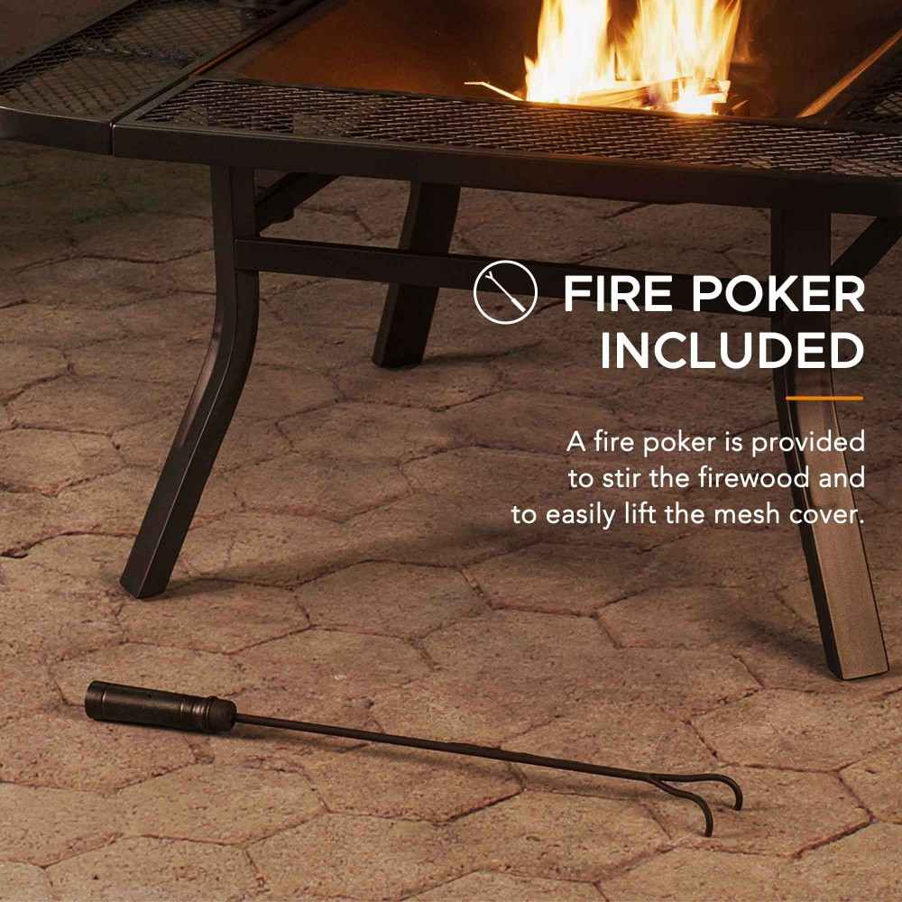 SUNJOY 38 Inch Large Outdoor Fire Pit with Adjustable Grill and Poker