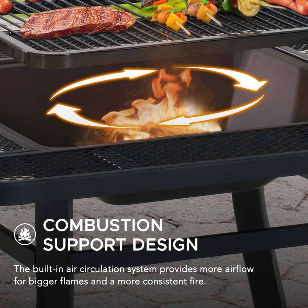 SUNJOY 38 Inch Large Outdoor Fire Pit with Adjustable Grill and Poker