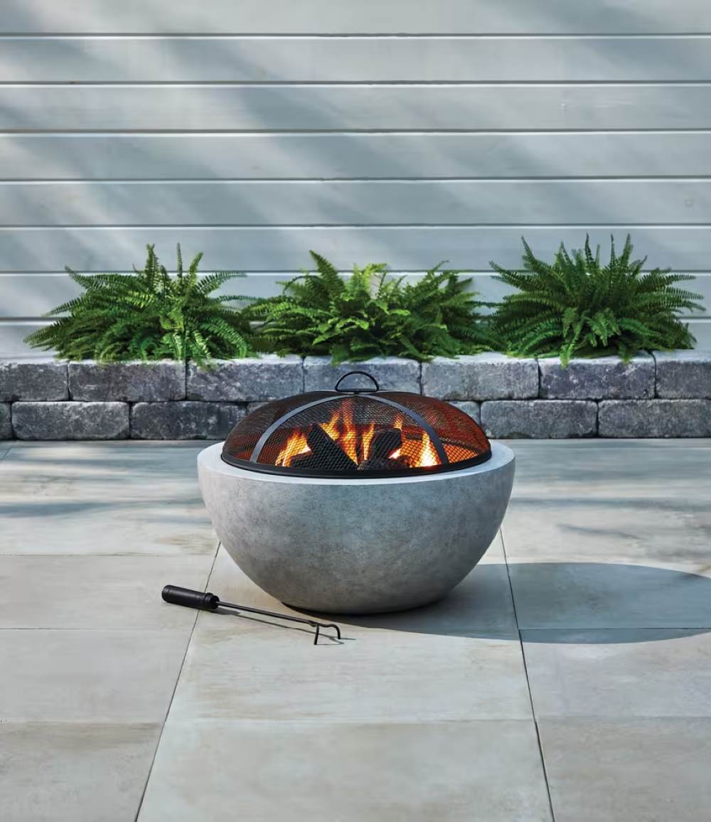 SUNJOY 24 Inch For Living Outdoor Round Steel Wood Burning Firepit with Spark Screen.