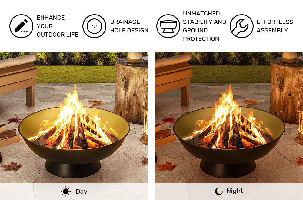 SUNJOY 22 Inch Round Steel Outdoor Fire Pit Bowl with Fire Poker