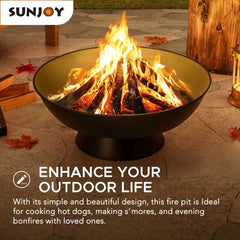 Sunjoy 22 in. Wood Burning Firepit, Black Steel Round Backyard Fire Pit, Wood Burning Outdoor Fire Pit.