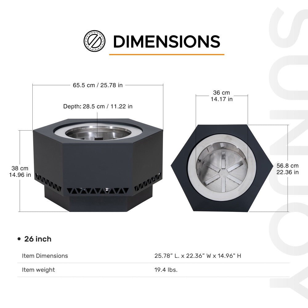 SUNJOY 26 Inch Hexagon Stainless Steel Smokeless Fire Pit with PVC Cover