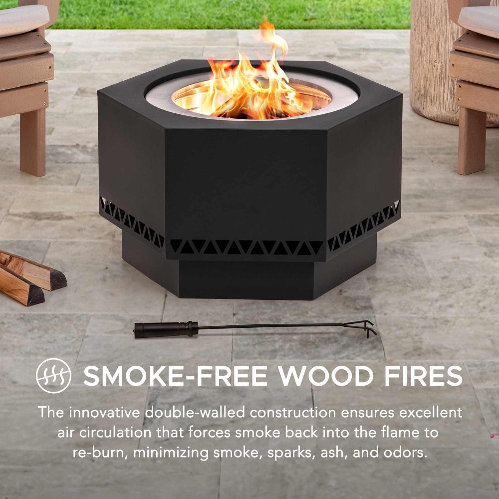 SUNJOY Hexagon Stainless Steel Smokeless Fire Pit with PVC Cover
