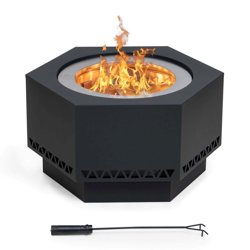 SUNJOY Hexagon Stainless Steel Smokeless Fire Pit with PVC Cover