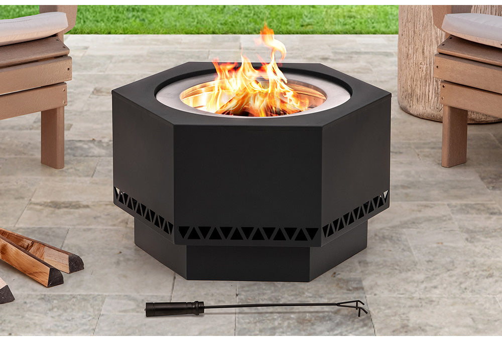 SUNJOY Hexagon Stainless Steel Smokeless Fire Pit with PVC Cover