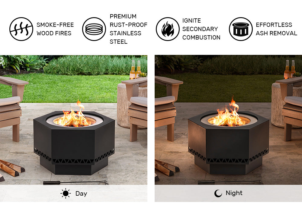 SUNJOY Hexagon Stainless Steel Smokeless Fire Pit with PVC Cover