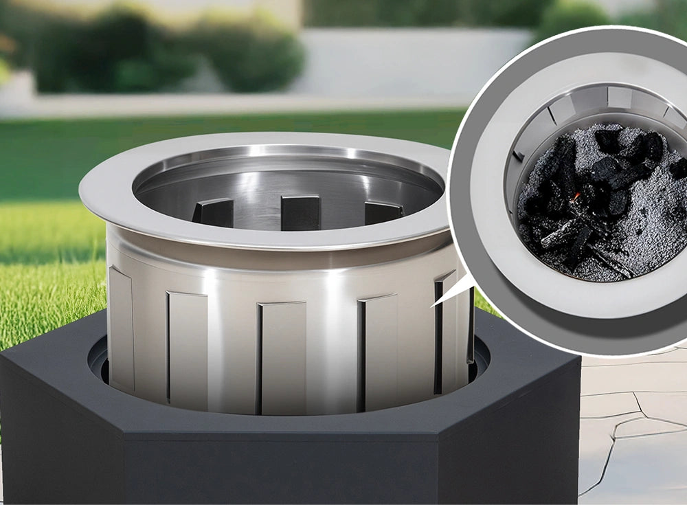 SUNJOY 26 Inch Hexagon Stainless Steel Smokeless Fire Pit with PVC Cover