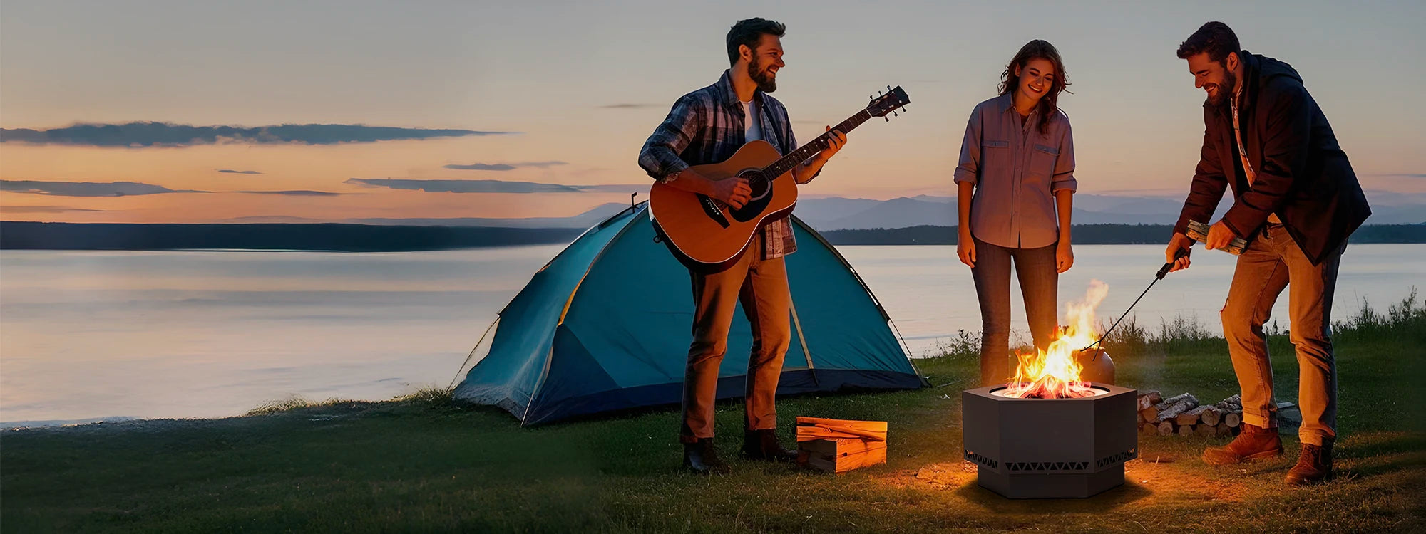 SUNJOY 26 Inch Hexagon Stainless Steel Smokeless Fire Pit with PVC Cover