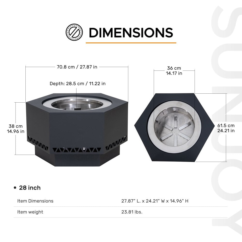 SUNJOY 28 Inch Hexagon Stainless Steel Smokeless Fire Pit with PVC Cover