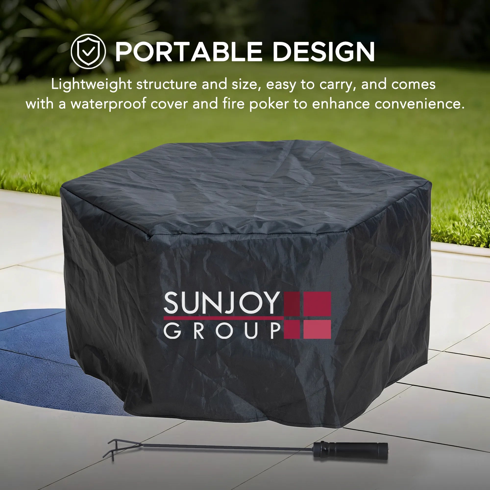 SUNJOY 28 Inch Hexagon Stainless Steel Smokeless Fire Pit with PVC Cover - Triangle Pattern & Gray