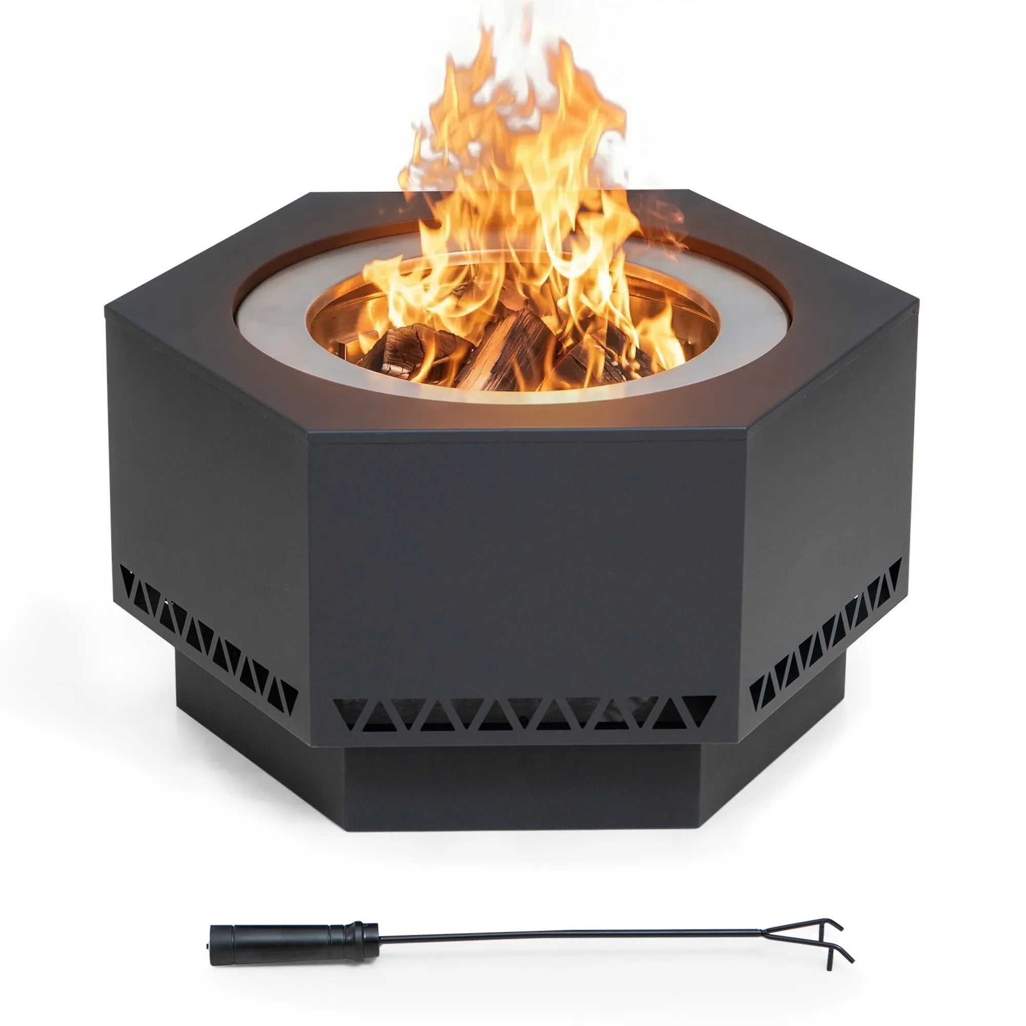 Hexagon Smokeless Fire Pit 28'' - Triangle Pattern & Gray