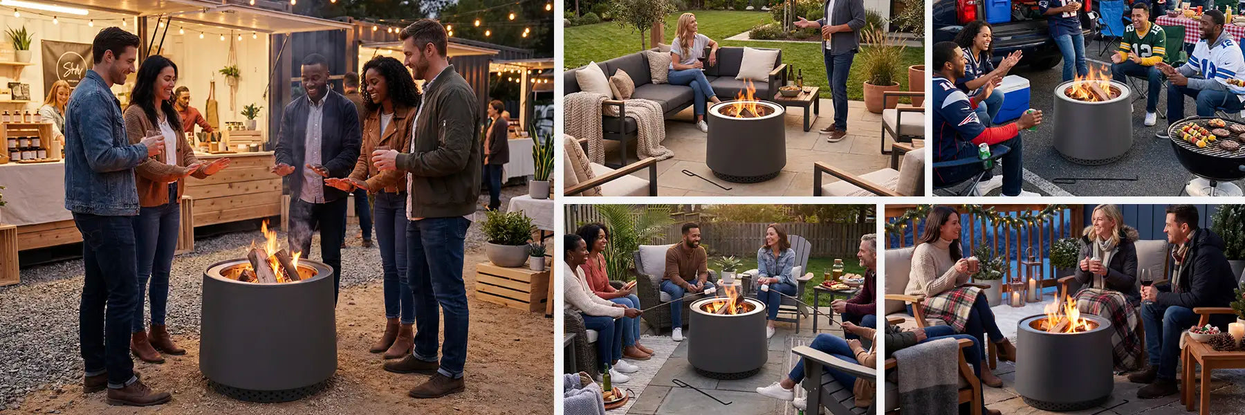 SUNJOY 21 Inch Cylindrical Stainless Steel Smokeless Fire Pit with PVC Cover and Poker - Gray