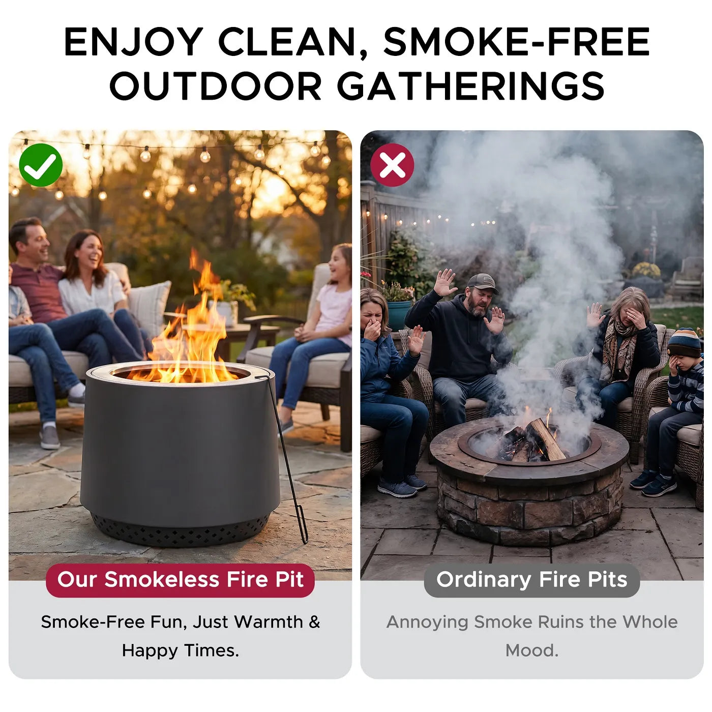 SUNJOY 21 Inch Cylindrical Stainless Steel Smokeless Fire Pit with PVC Cover and Poker - Gray