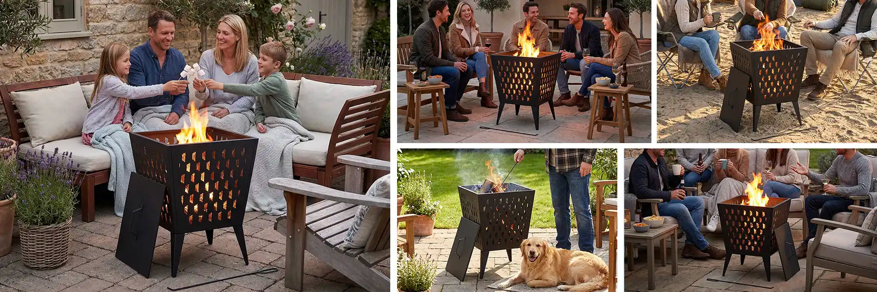 SUNJOY 18 Inch Patio Wood Burning Steel Fire Pit with Lid and Fire Poker