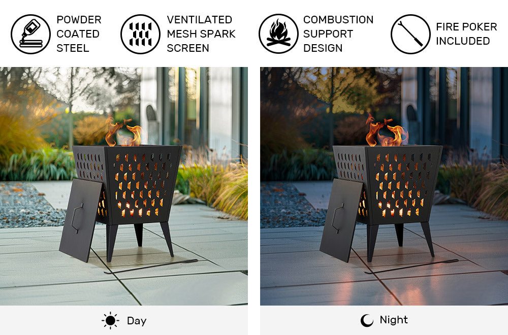 SUNJOY 18 Inch Patio Wood Burning Steel Fire Pit with Lid and Fire Poker