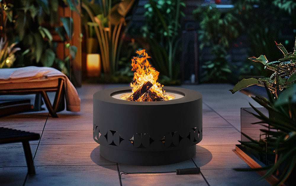 SUNJOY 28 Inch Stainless Steel Smokeless Fire Pit with PVC Cover and Poker
