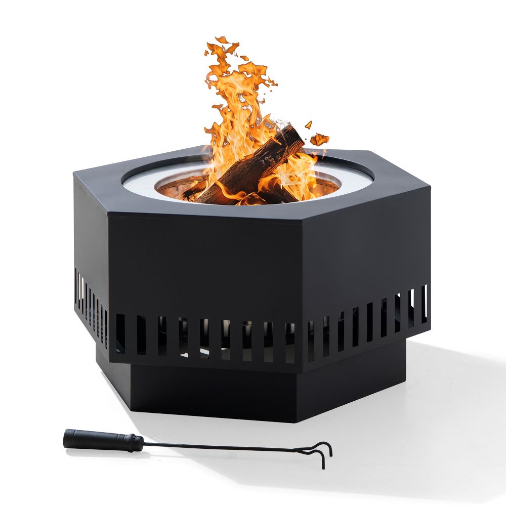 SUNJOY 28 Inch Stainless Steel Smokeless Fire Pit with PVC Cover and Poker