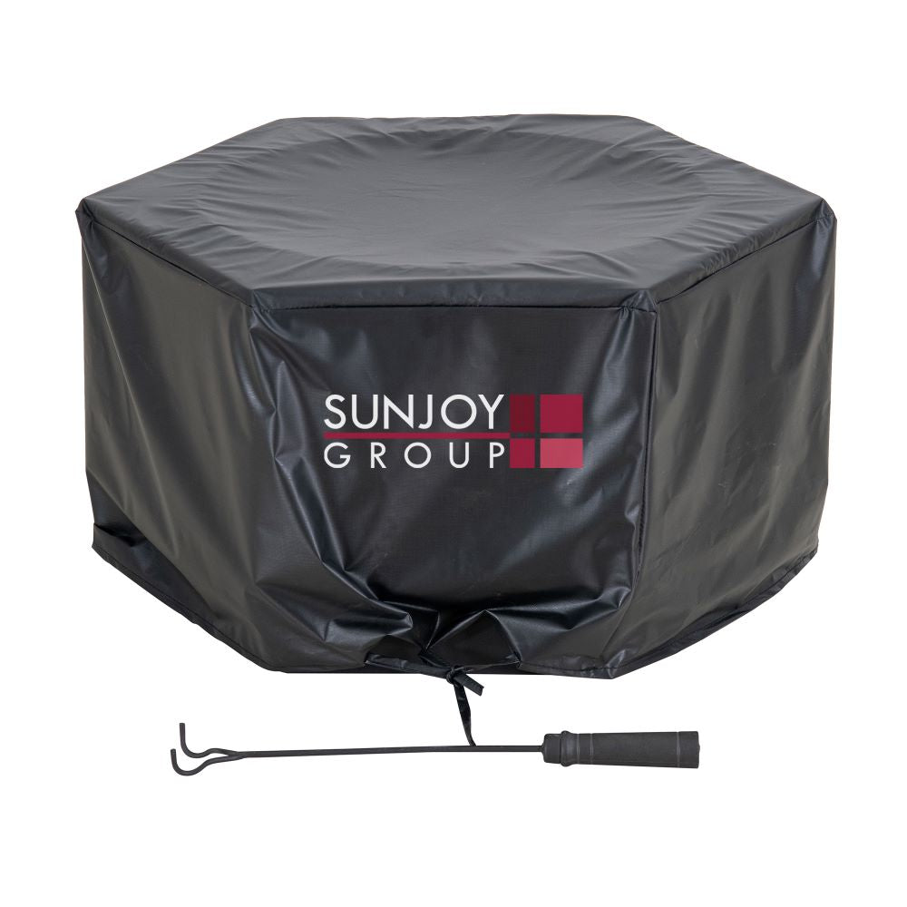 SUNJOY 28 Inch Stainless Steel Smokeless Fire Pit with PVC Cover and Poker