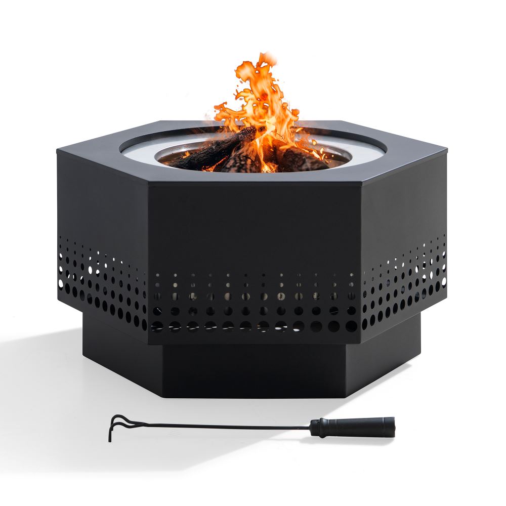 SUNJOY 28 Inch Stainless Steel Smokeless Fire Pit with PVC Cover and Poker