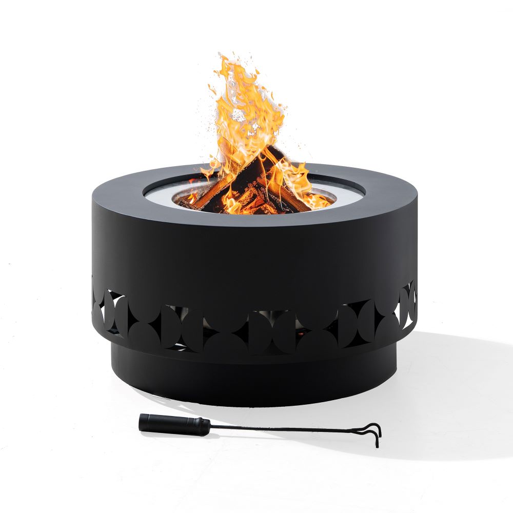 SUNJOY 28 Inch Stainless Steel Smokeless Fire Pit with PVC Cover and Poker - Triangular