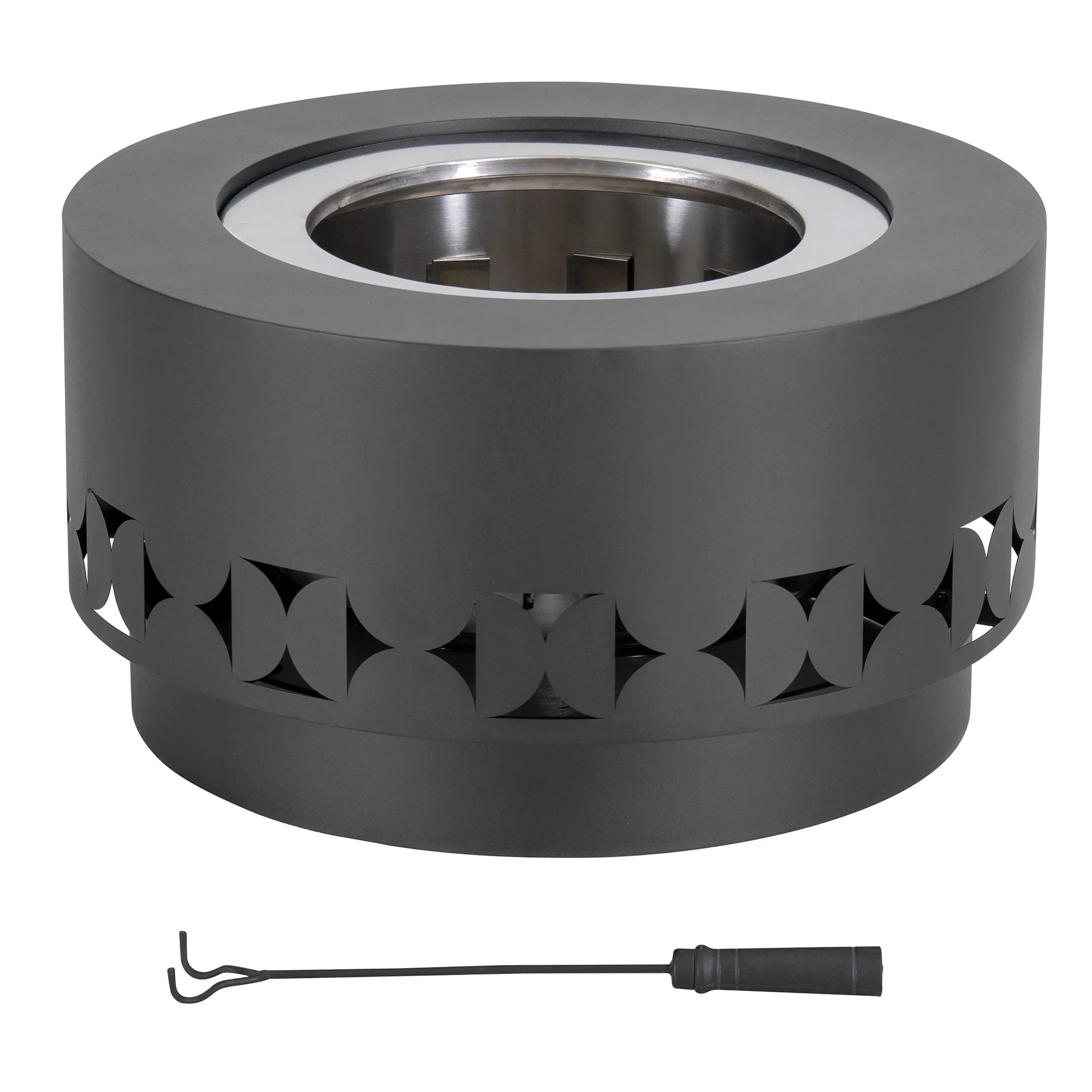 SUNJOY 28 Inch Round Stainless Steel Smokeless Fire Pit with PVC Cover and Poker - Triangle Pattern & Gray