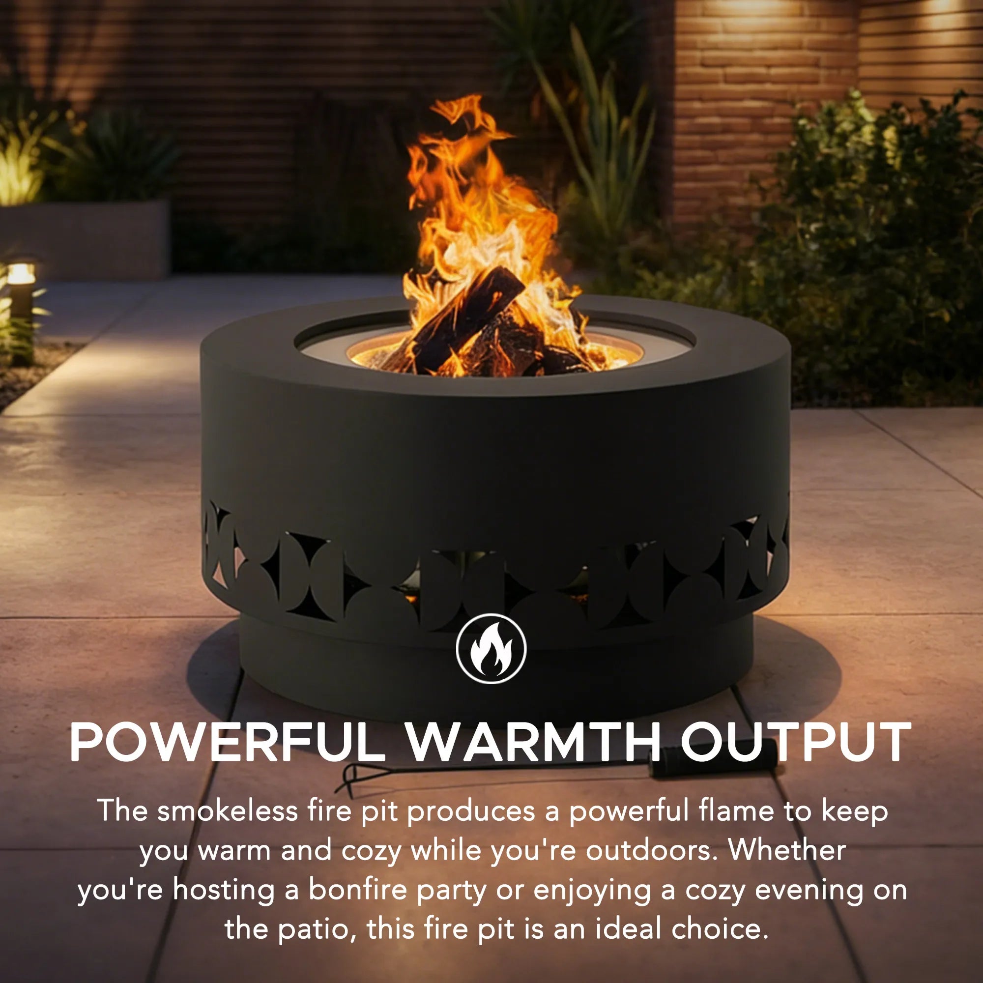 SUNJOY 28 Inch Round Stainless Steel Smokeless Fire Pit with PVC Cover and Poker - Triangle Pattern & Gray