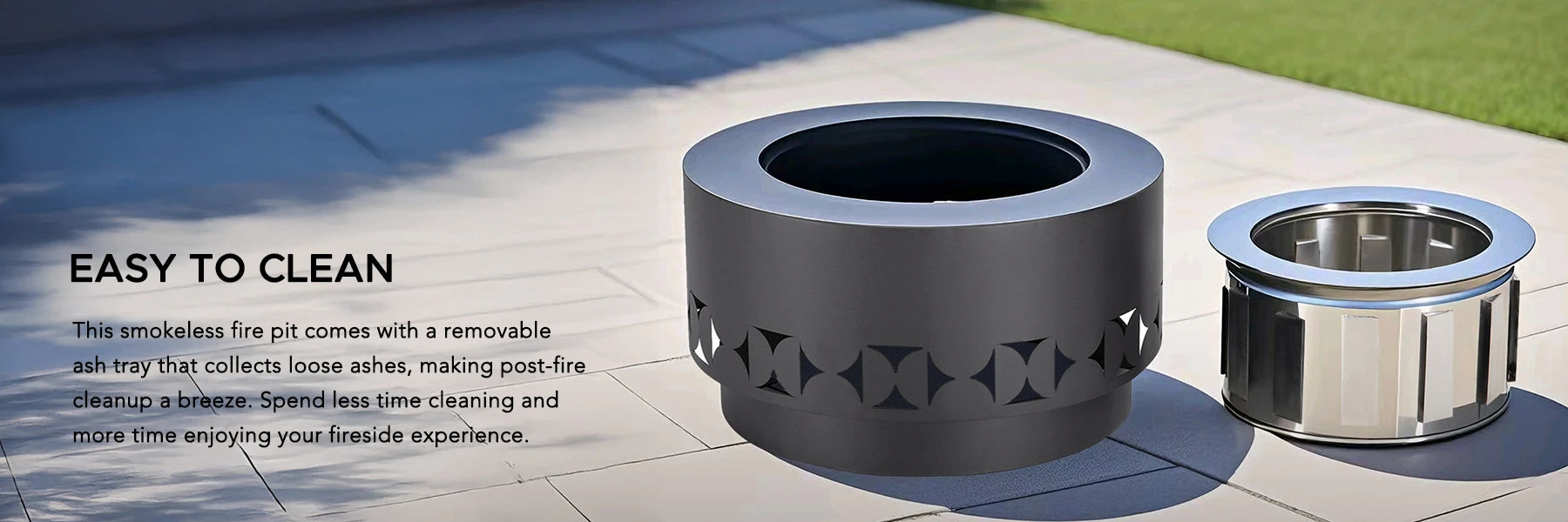 SUNJOY 28 Inch Round Stainless Steel Smokeless Fire Pit with PVC Cover and Poker - Triangle Pattern & Gray
