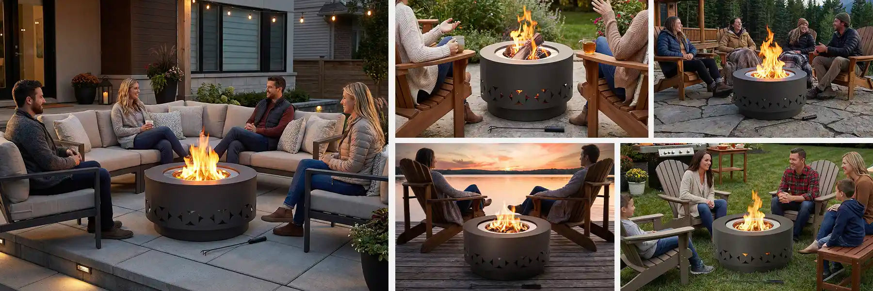 SUNJOY 28 Inch Round Stainless Steel Smokeless Fire Pit with PVC Cover and Poker - Triangle Pattern & Gray