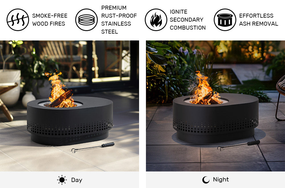 SUNJOY 38 Inch Stainless Steel Smokeless Fire Pit with PVC Cover and Poker