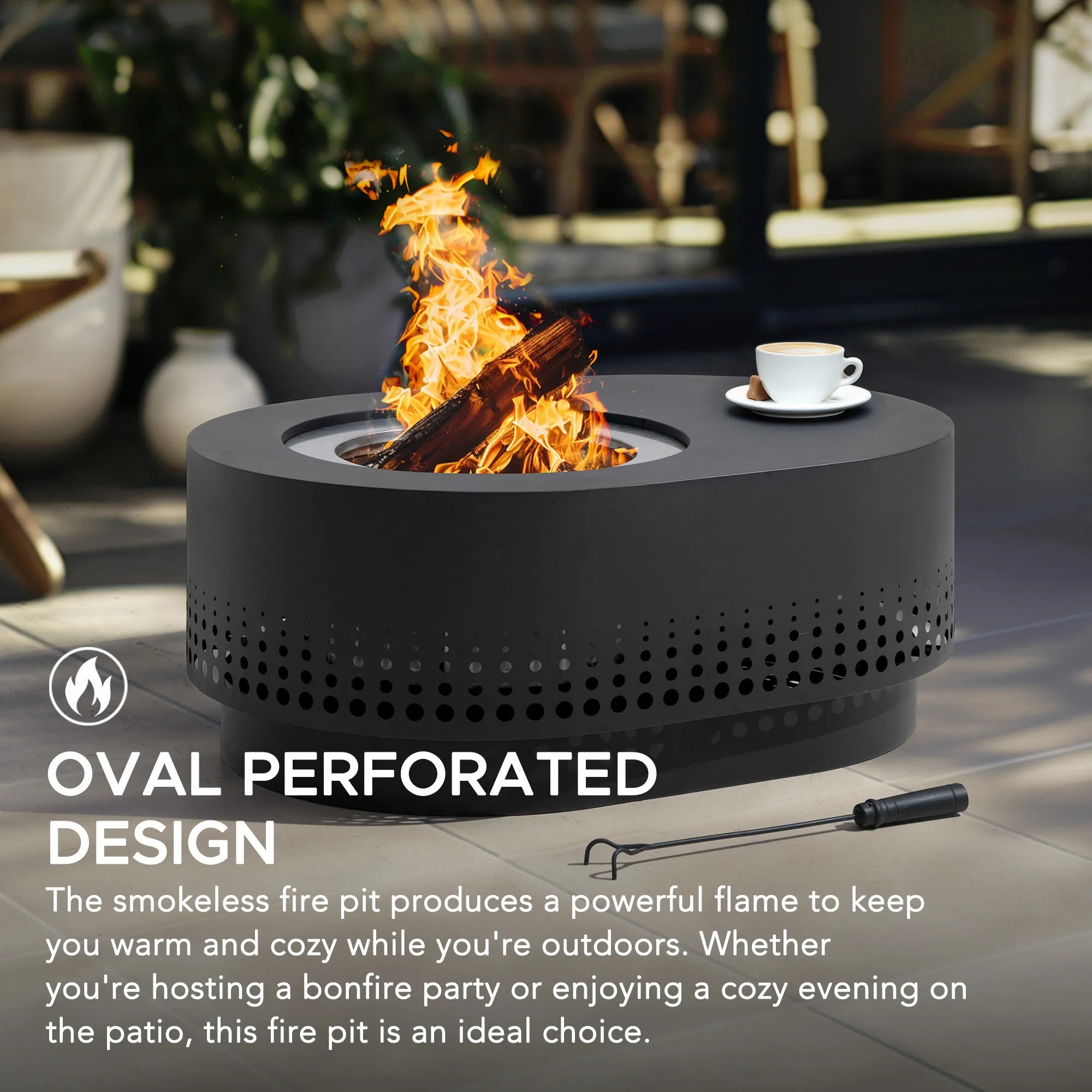 SUNJOY 38 Inch Stainless Steel Smokeless Fire Pit with PVC Cover and Poker - Dot Grid & Gray